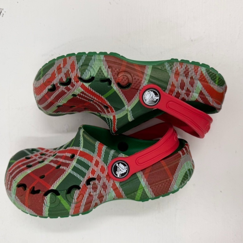Crocs Kids Christmas Plaid C12 Clogs Red Green Holiday Slip On Shoes - Picture 8 of 12